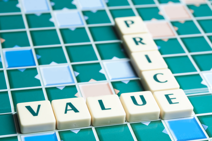 Price and Value word made by letter pieces