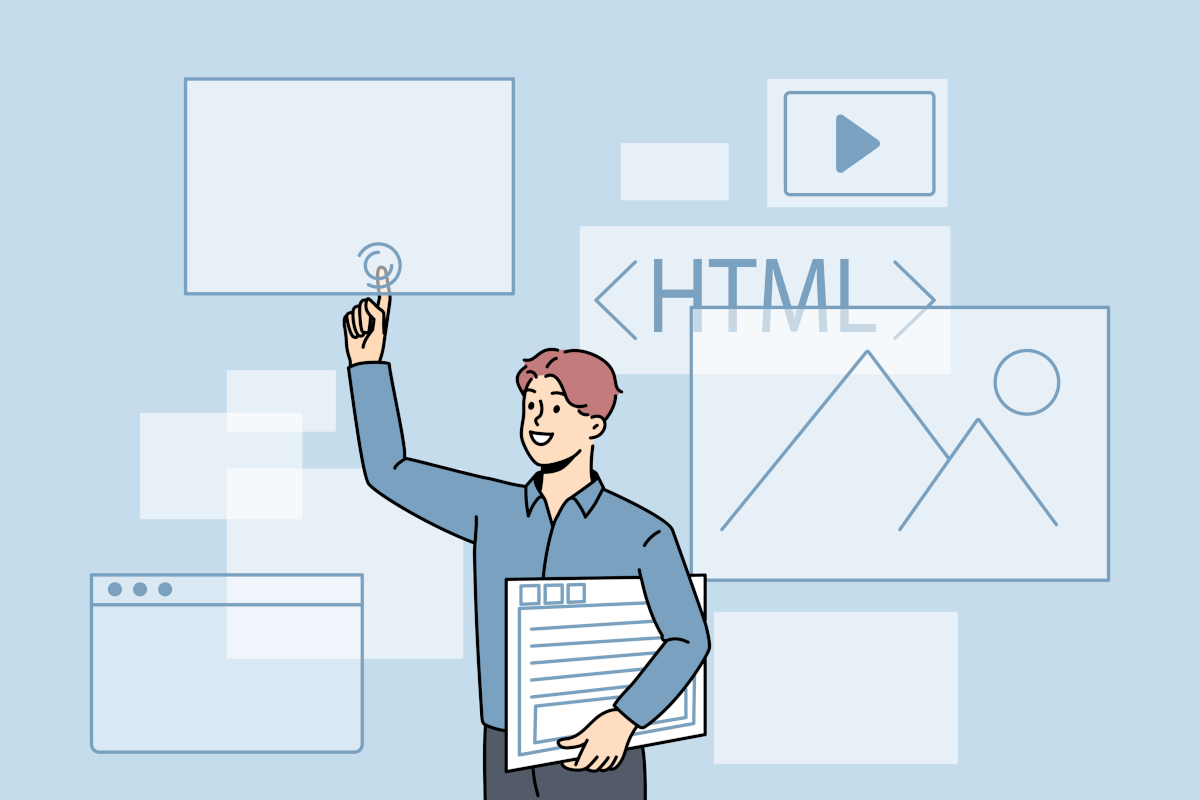 A picture showing a person with HTML code