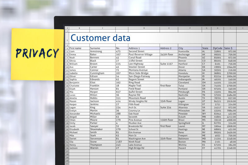 Customer data listed in a spreadsheet