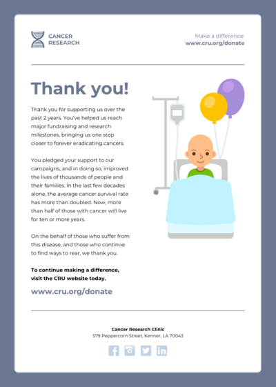An example email template for a thank you note An image showing an email template for a thank you note