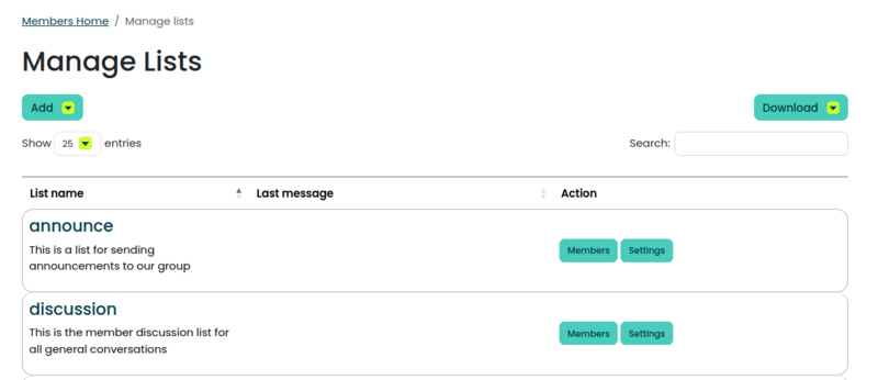An image showing the new manage lists page