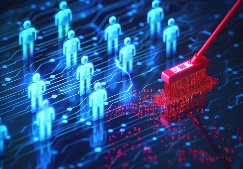 A metaphorical image of people being scrubbed with a brush