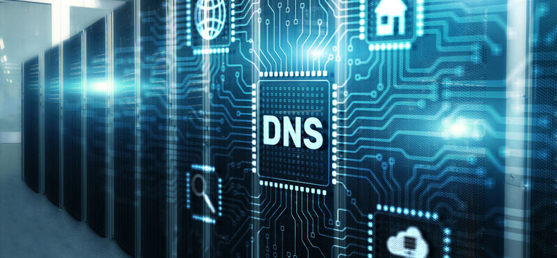 Virtual picture of DNS on server racks in a data center