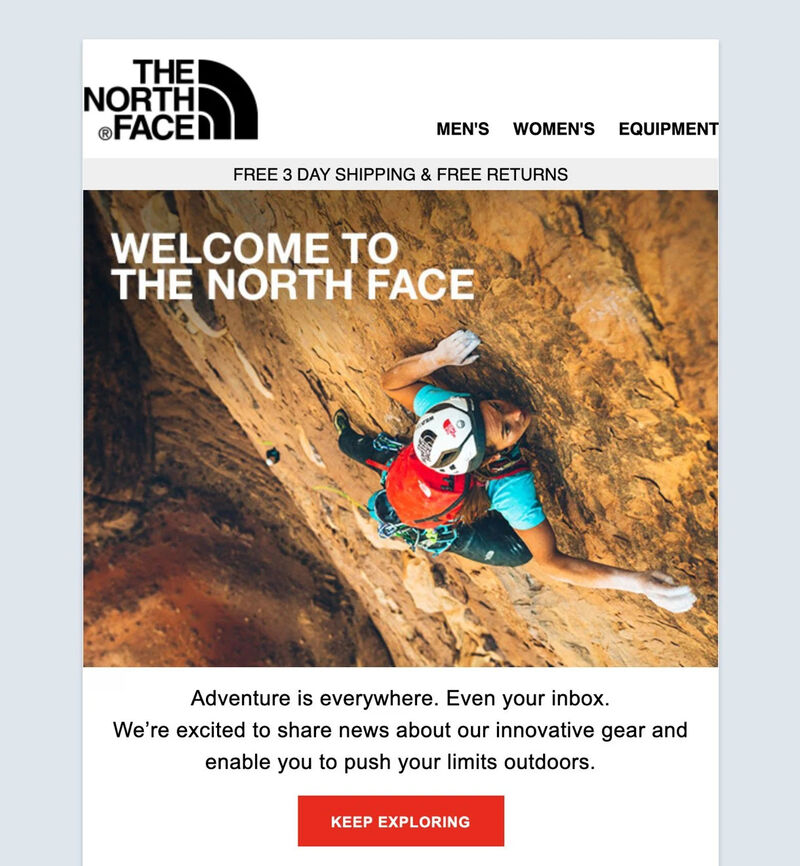 A screenshot of a north face email with a call to action