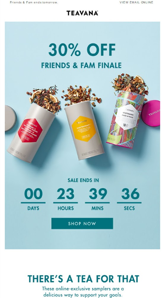 A screenshot of a Teavana promotional email