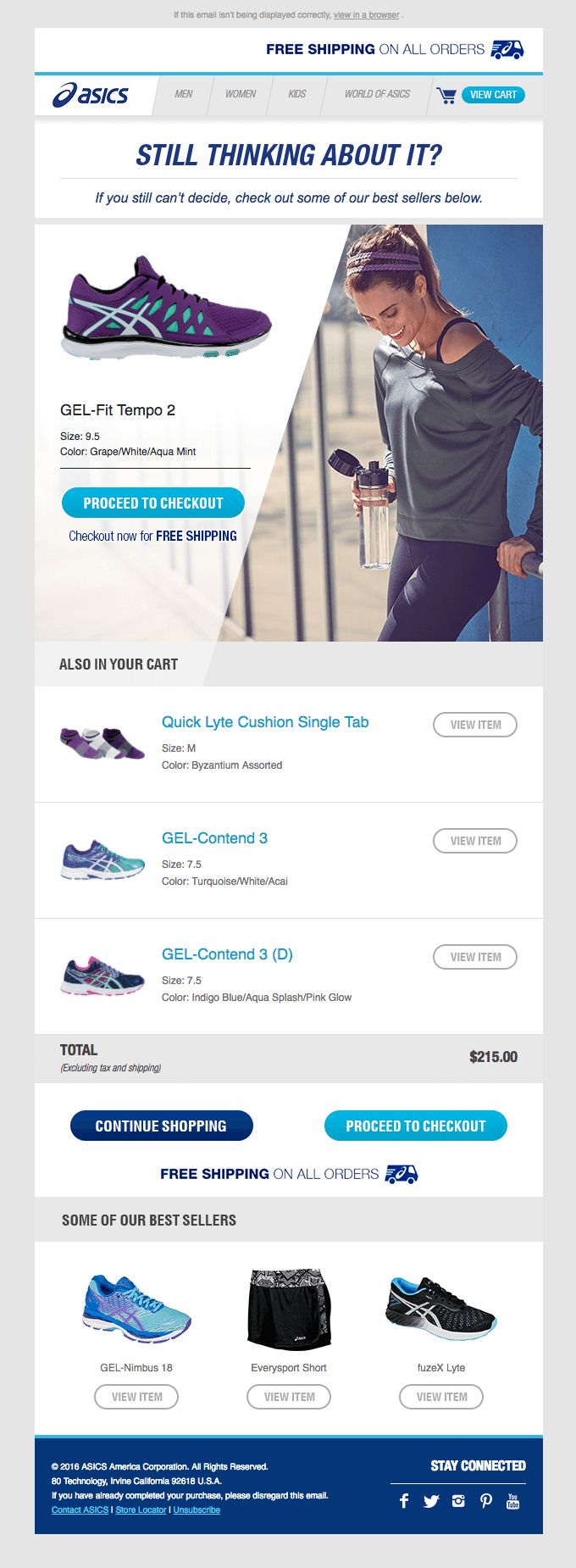 A screenshot of an Asics basket abandonment campaign email