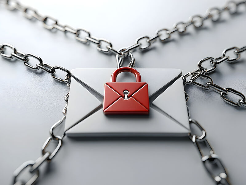 Secure Email Icon Symbolized by Lock and Chained Envelope Representing Encrypted Digital Communication and Privacy