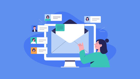 Marketing specialist customizing personalized email campaign with segmented audience tags on monitor
