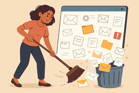 Woman cleaning up digital clutter deleting emails and files from inbox to trash bin