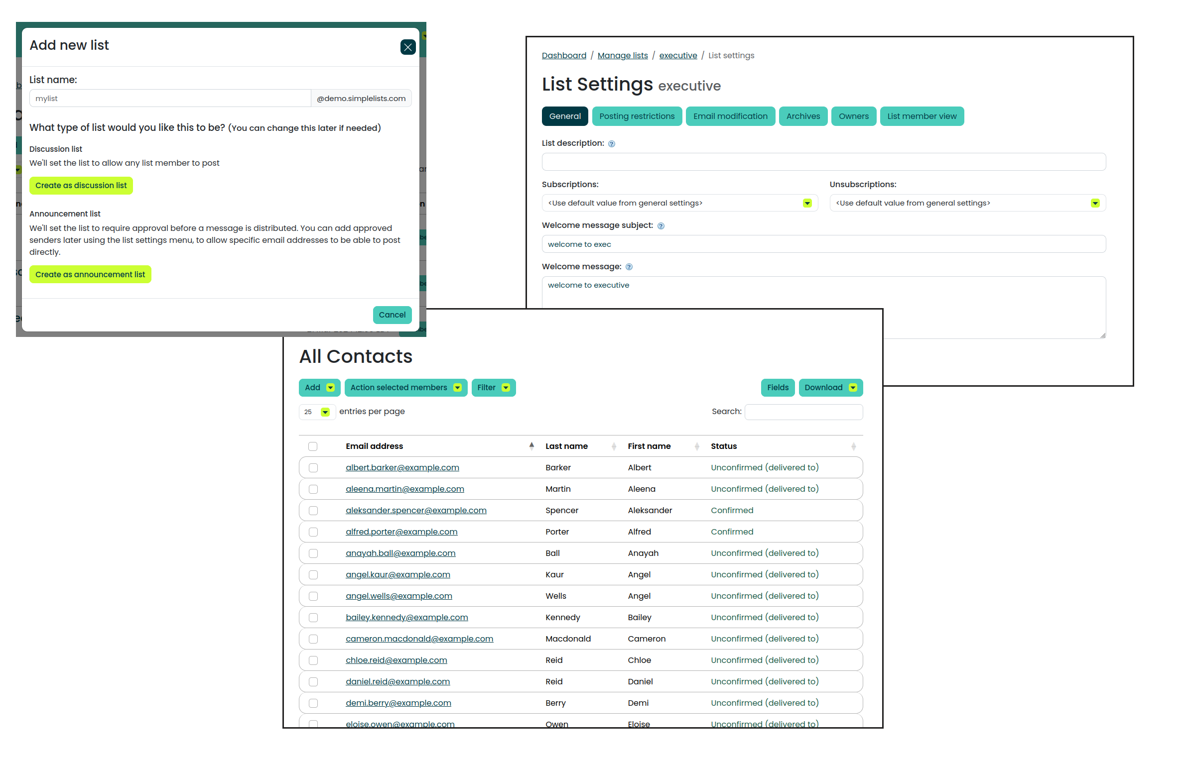Setting up listserv hosting at Simplelists is quick and easy Screenshots of setting up listserv hosting at Simplelists