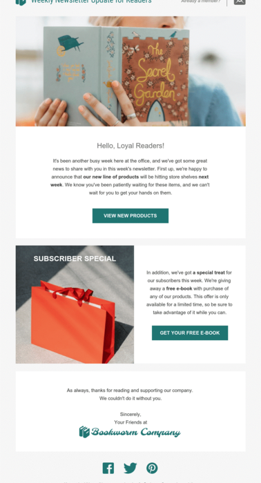 An image showing an email template for sharing new content