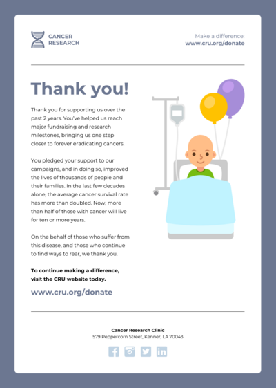 An image showing an email template for a thank you note