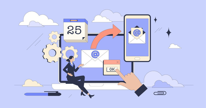 There are many parts to email list marketing Sketch representing all the different aspects of automated email marketing solutions to send messages