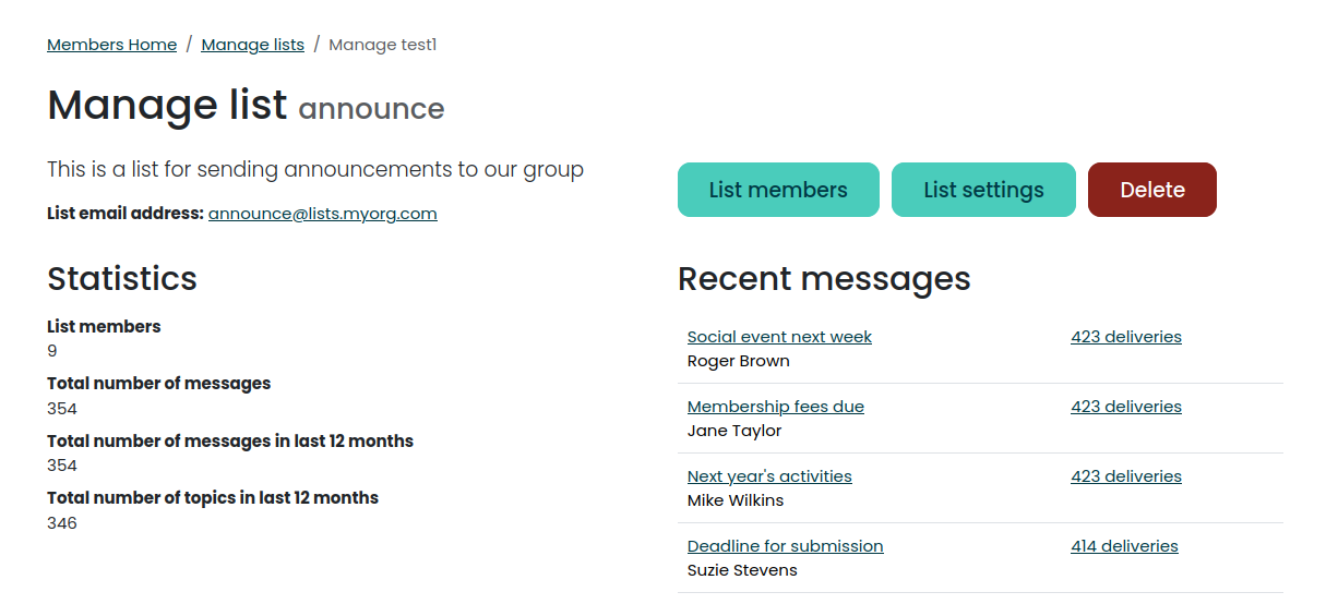 An image showing the new manage list page