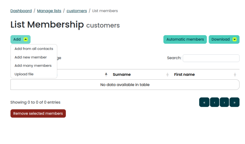Adding members to a new list in Simplelists A screenshot of adding members to a new list in Simplelists
