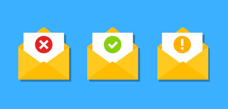 Emails can have different levels of deliverability depending on many characteristics A picture of email envelopes with different delivery statuses