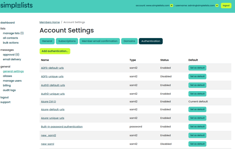 Simplelists Authentication