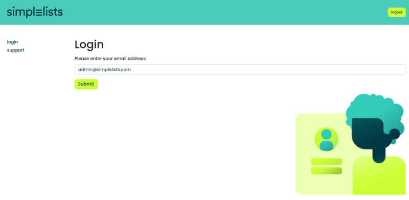 Shows Simplelists Login Page