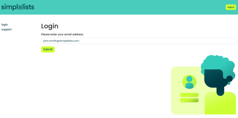Simplelists login page