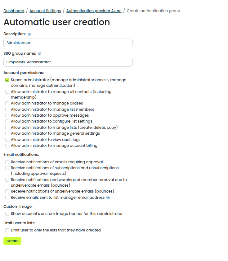 Create the Authentication Group Create the Authentication Group