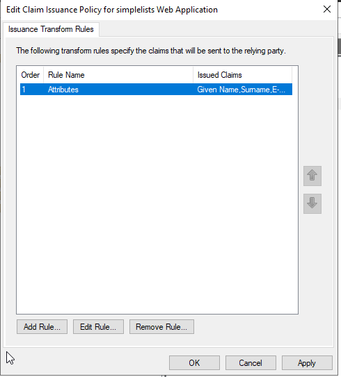 22-saml-adfs-claim-issuance-transform-rules Shows Claim Issuance Transform Rules