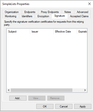 Shows No Signature Certificates for Relying Party
