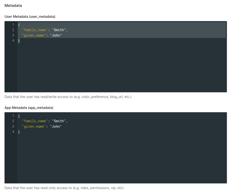 Shows the User Metadata for passing the users Full Name