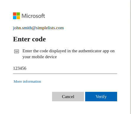 Azure enter 2FA code