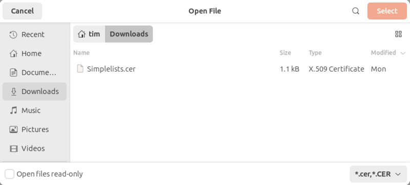 Select a Verification Certificate to upload
