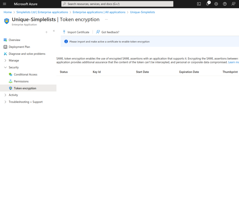Token Encryption - Import Certificate