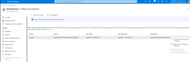 Activate Encryption Certificate