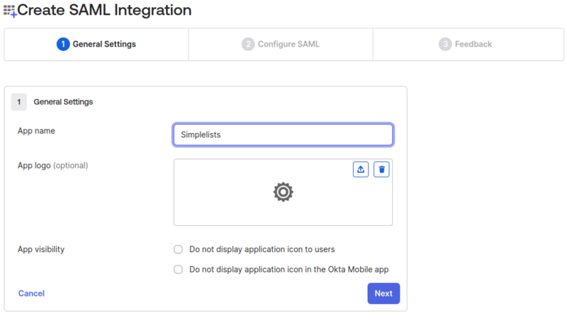 Shows Create SAML 2.0 Integrarion - General Settings