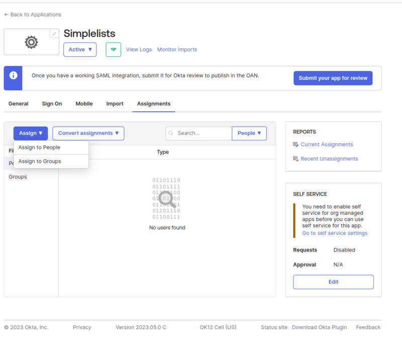 Shows SAML Group Assignment