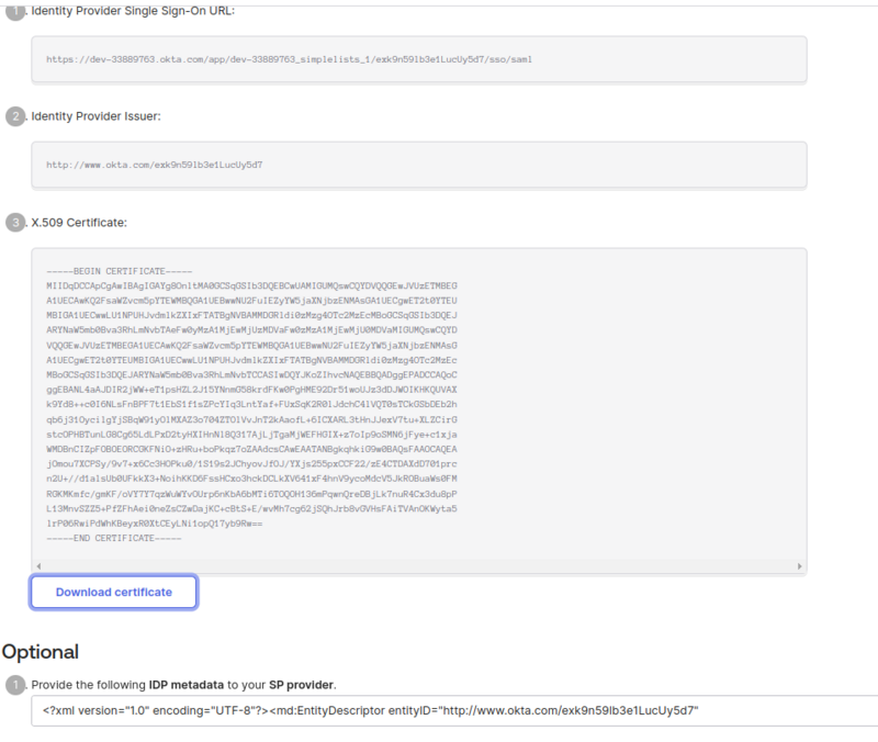 Shows a page where you can download the certificate