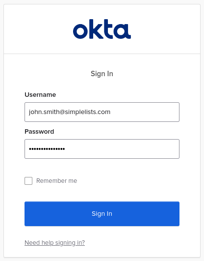 Shows Okta Login Page