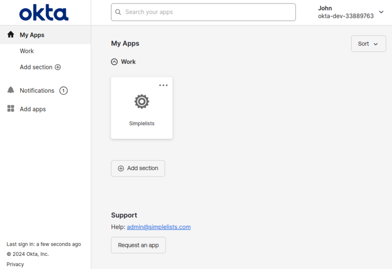19-saml-okta-my-apps-page Shows the Okta My Apps page