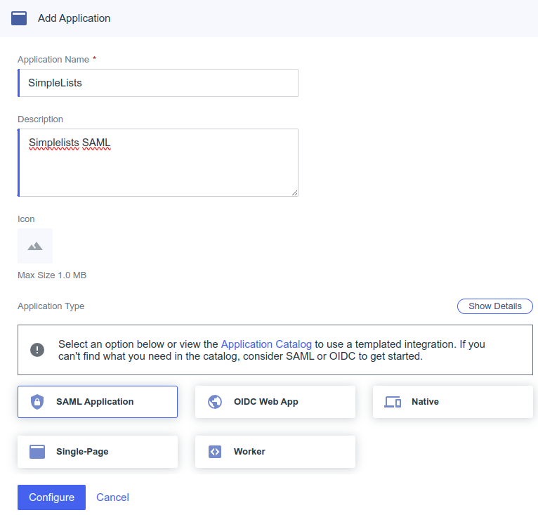 Shows the Add Application page