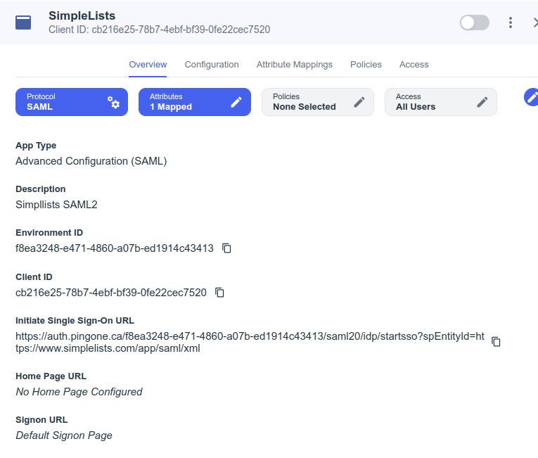 07-saml-ping-saml-configuration Shows SAML configuration page