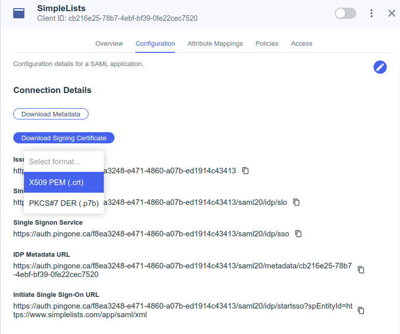 Shows the Download certificate page