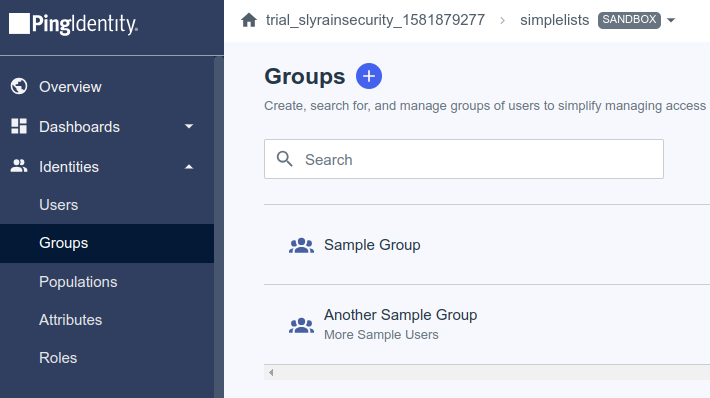 17-saml-ping-configure-groups Show Ping Console with Groups Selected