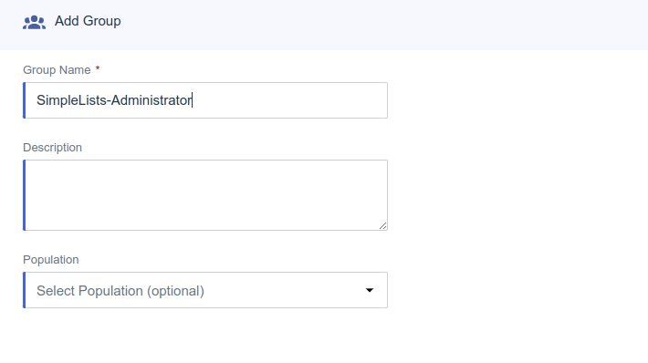 Shows page to define the group name