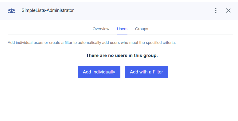 Shows adding users to the group Individually