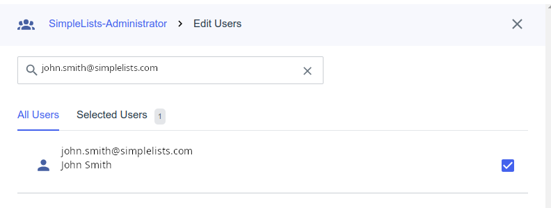 Shows selecting the user and searching