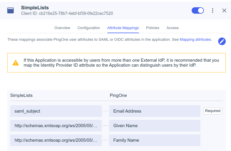 Shows the Application Configuration - Select Attribute Mappings